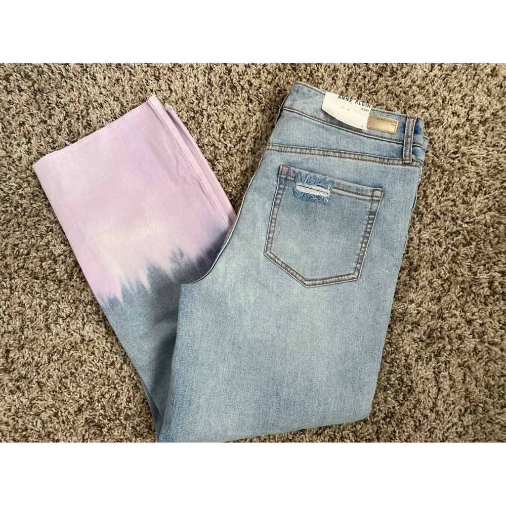 Anne Klein Jeans Womens 8 Straight Leg Pink Dip Dye Ombre Raw Hem Light Wash - Picture 2 of 8